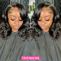 Short Bob Wig 13x4 HD Lace Frontal Wig Human Hair Brazilian Remy Transparent Lace Front Wig For Women Loose Body Wave Pre Plucked Closure Wigs 180% Density 10 12 14 16 Inch