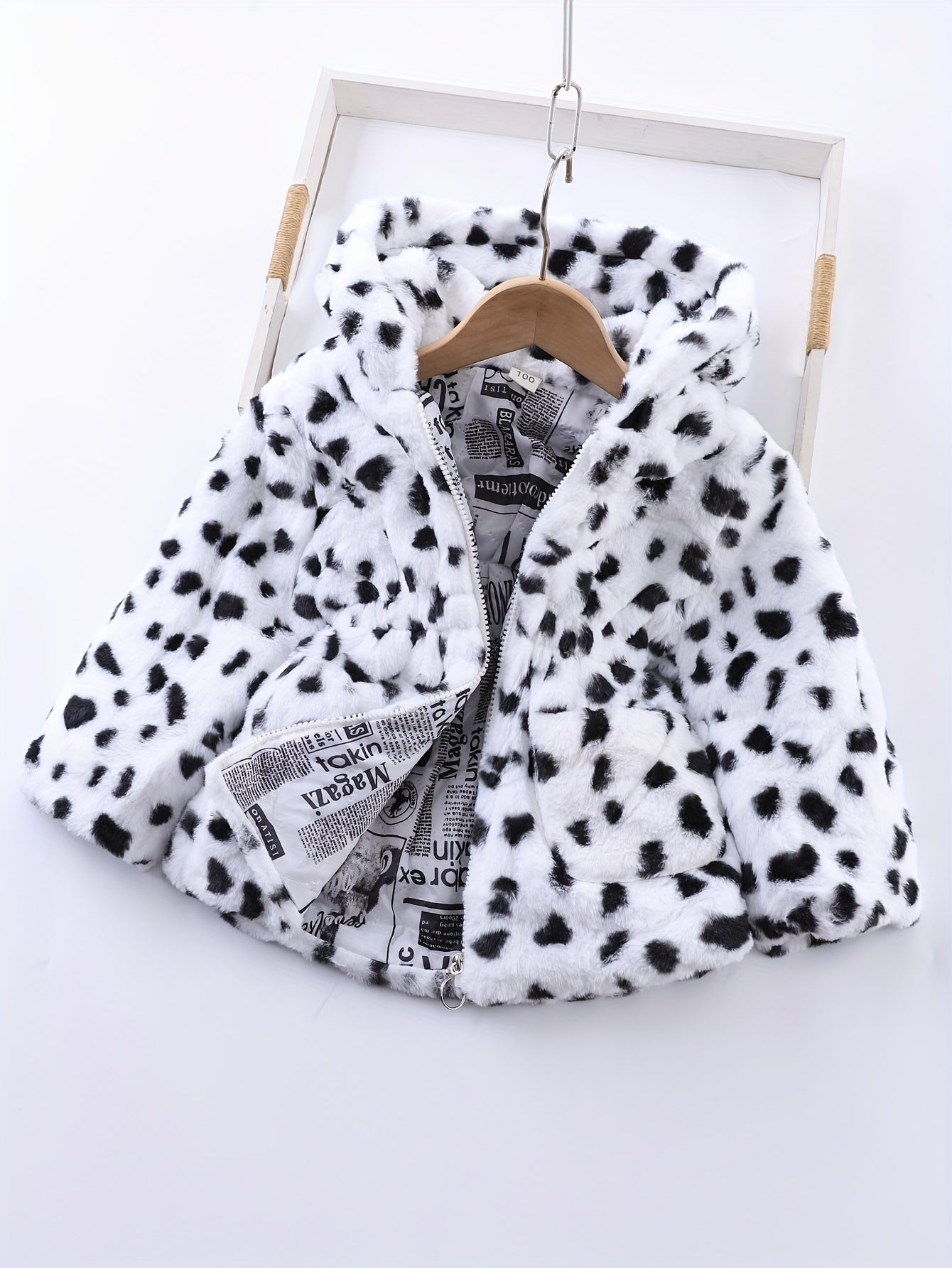 Winter Girl's Fleece Leopard Print Coat, Casual Hooded Jacket For Kids