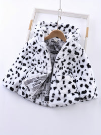 Winter Girl's Fleece Leopard Print Coat, Casual Hooded Jacket For Kids