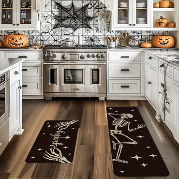 2-Pack Spooky Ghost Halloween Kitchen Mats - Durable Polyester Rugs with Vibrant Skeleton, Spider, and Bone Designs, Machine Washable, Non-Slip, and Water-Resistant for Spooky Home Decor All Year Round