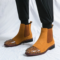 Men's Rivet Faux Leather Slip-On Chelsea Boots, Fashion Faux Leather Round Toe Ankle Boots, Men's Footwear