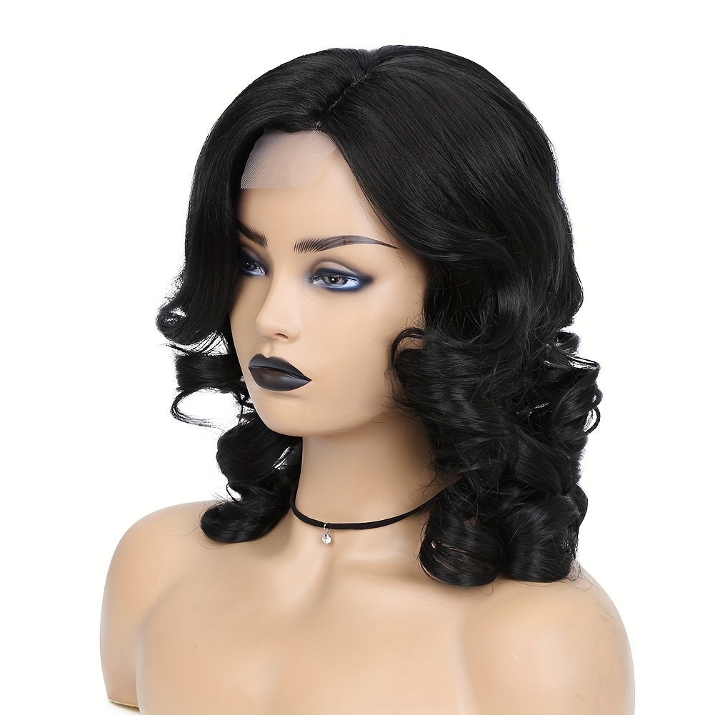 [130% Density Heat Resistant Wig] Chic Bob Wig for Women - Loose Curly, Side Part, Synthetic Lace Front in Black & Brown, 130% Density, Heat Resistant, Perfect for Cosplay & Daily Wear, Short Wig, Perruque