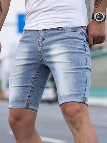 Men's Stylish Casual Skinny Solid Denim Shorts For Summer Daily Life