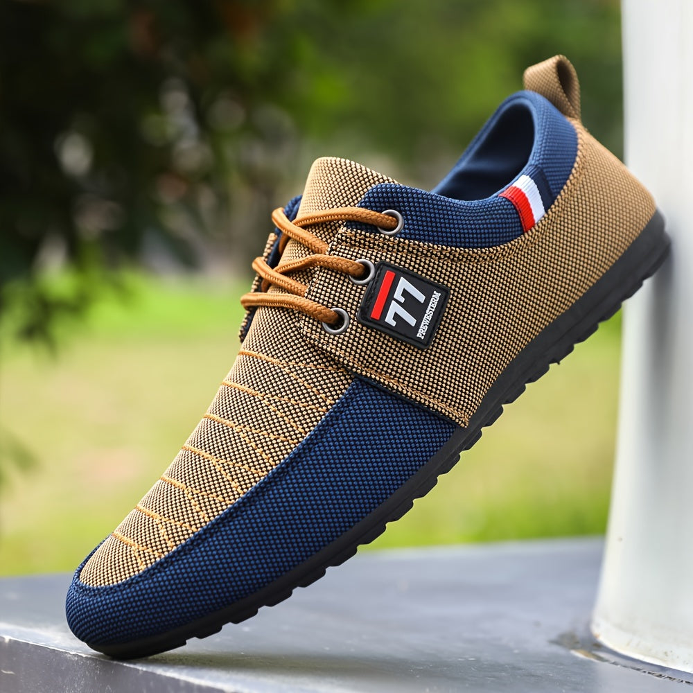 Plus Size Men's Trendy Color Block Canvas Sneakers, Comfy Non Slip Casual Rubber Sole Lace Up Business Style Shoes, Middle Aged Men's Footwear