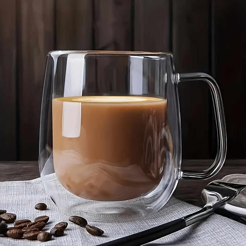 4pcs Set 350ml/11.84oz, With Lid And Spoon, Double-layer Glass Coffee Cup, Insulated Glass Coffee Cup, Set Of 4 Coffee Cups, Latte Coffee Cup, Americano, Cappuccino, Tea Bag, Transparent Glass