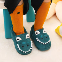 Boys' Dinosaur Slippers with Plush TPR Sole & Alligator/Crocodile Teeth - Warm Winter Indoor/Outdoor, Green & White Low-Top Easy Slip-On for, Cute Dino Footwear for Bedtime & Play