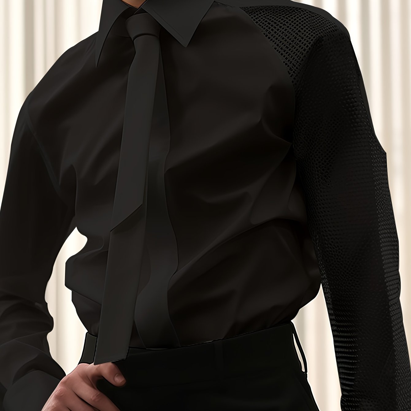 Cross-border foreign trade Men's shirt autumn new Men's casual shirt European and American Men's high-end banquet gentleman shirt plain long-sleeved net splicing shirt performance uniform