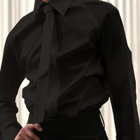 Cross-border foreign trade Men's shirt autumn new Men's casual shirt European and American Men's high-end banquet gentleman shirt plain long-sleeved net splicing shirt performance uniform
