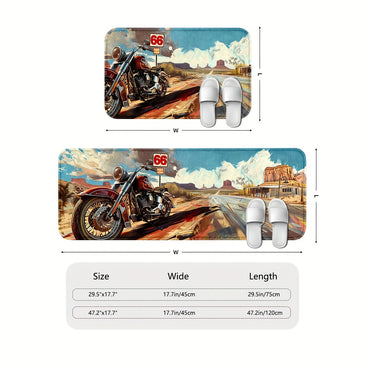 1/2pcs, Motorcycles And Route 66 Kitchen Rugs Non Slip Washable Thicken Kitchen Mat Kitchen Carpet Rugs For Kitchen Floor Kitchen Mats For Floor Kitchen Rugs Non Slip Kitchen Runner