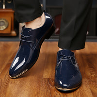 Plus Size Men's Faux Patent Leather Upper Derby Shoes, Comfy Non Slip Rubber Sole Durable Dress Shoes, Men's Footwear