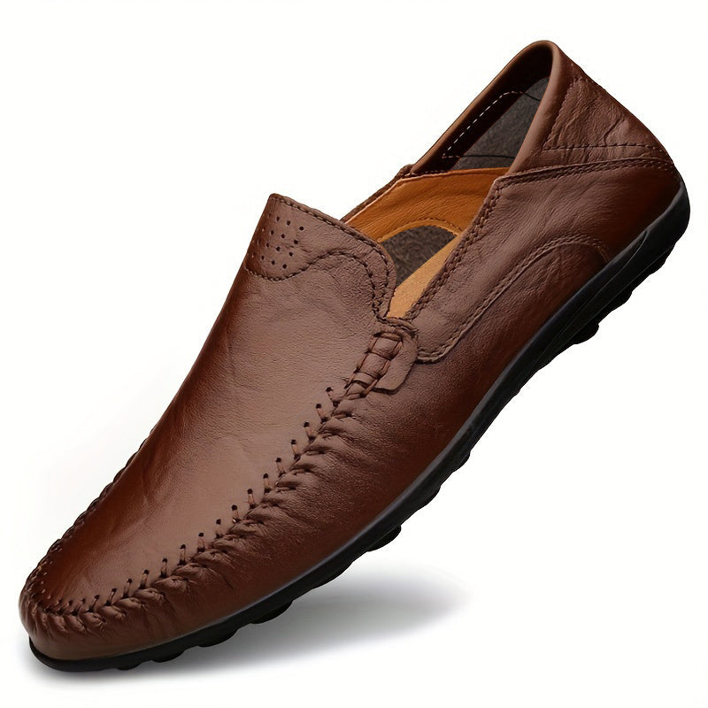 [CLOHOO, Leather Business Shoes] CLOHOO Men's Slip-On Business Casual Shoes | Breathable Second-Layer Leather Upper, Comfortable PU Lining & Rubber Sole, All-Season Versatile for Office, Travel & Vacation - Black, Refined App