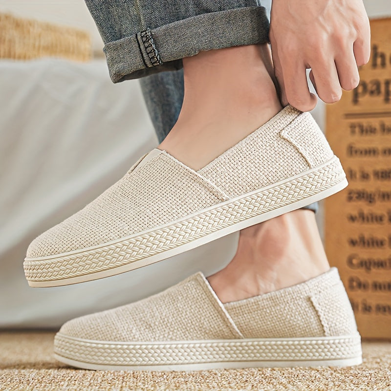 Comfy Slip-On Loafers - Men's Canvas Shoes with Breathable Solid Colours, Non-Slip Soles, Durable Design for Outdoor Activities and Casual Walking - Comfortable, Relaxed Fit for Men's Footwear