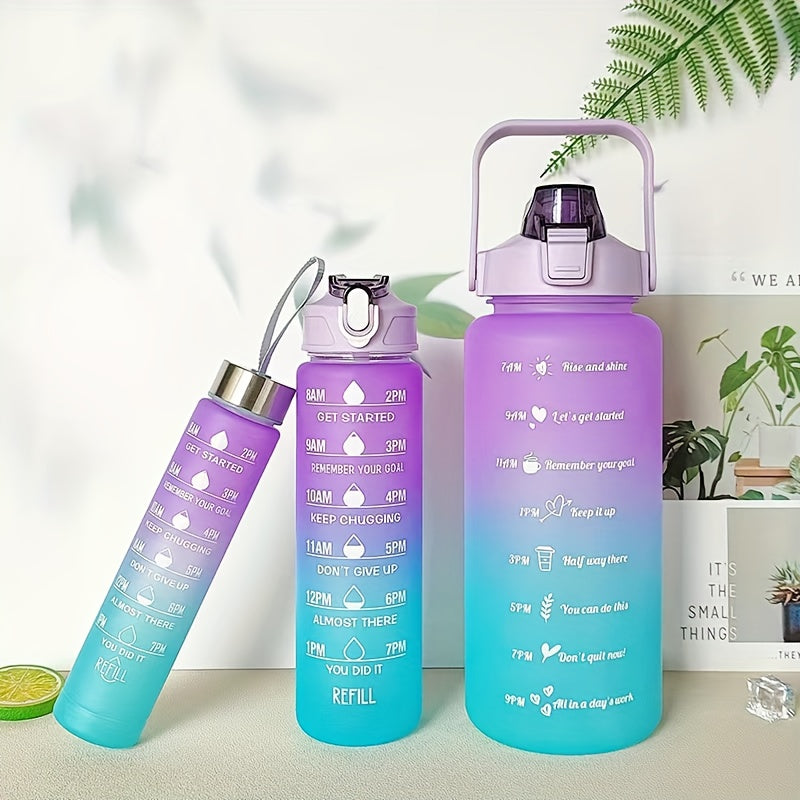 Frosted Gradient Large Capacity Plastic Bottles 2000ML + 750ML + 300ML Three-piece Water Bottles Portable Sports Outdoor Water Bottles