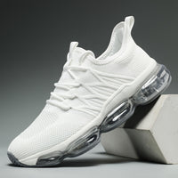 Men's Trendy Solid Colour Woven Knit Breathable Running Shoes With Air Cushion, Comfy Non Slip Durable Shock Absorbing Sneakers, Men's Footwear
