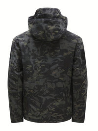 Warm Fleece Hooded Windbreaker Jacket, Men's Casual Zip Up Jacket Coat For Fall Winter Outdoor Hiking Camping Cycling