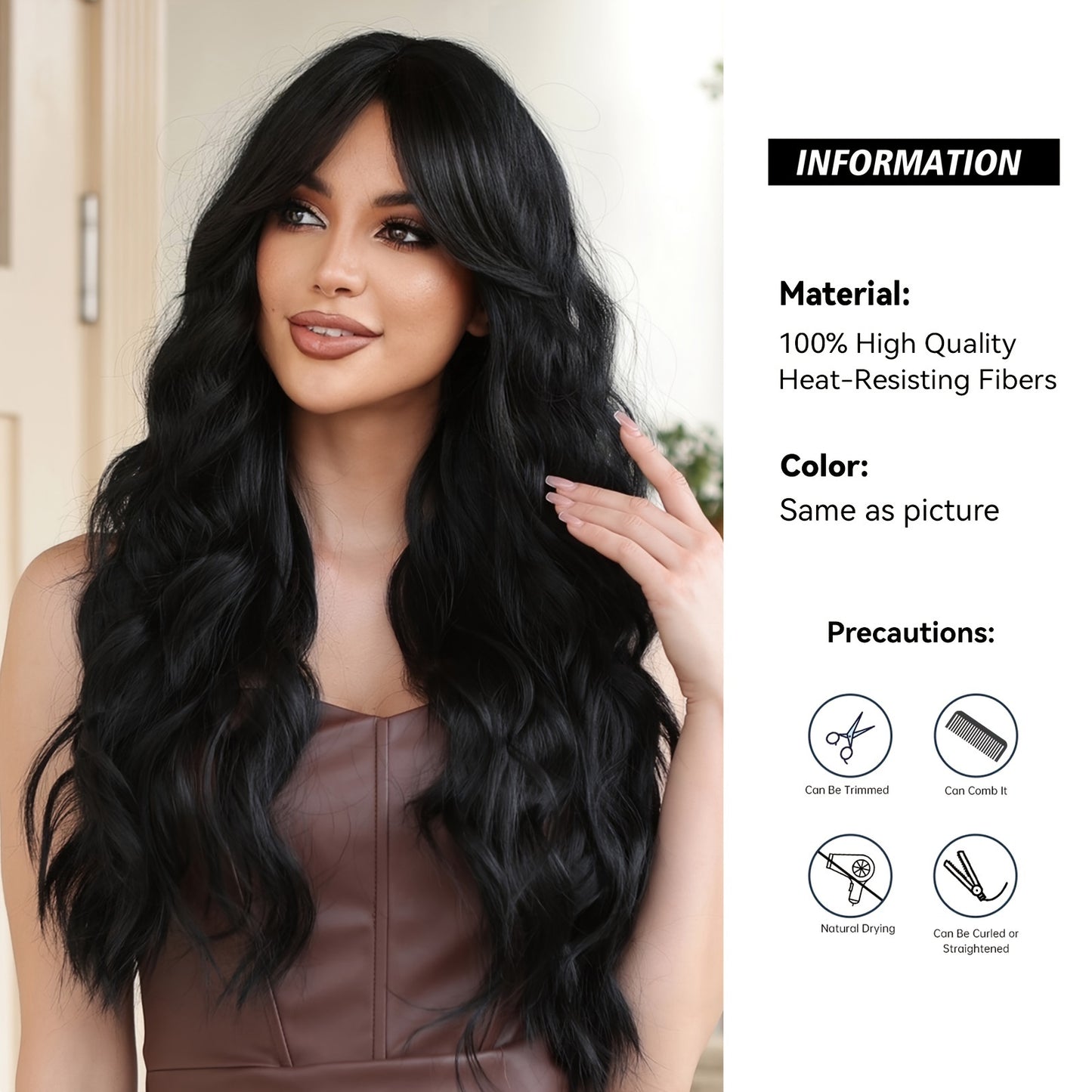 28 Inch Long Curly Wavy Hair Cut Wig Mid Cut Bangs Synthetic Fiber Hair For Women Perfect For Any Occasion