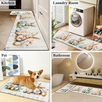 1 Set Easter Bunny Non-Slip Kitchen Rug, Machine Washable Polyester Knit Floor Mats, Lightweight Cushioned Comfort Standing Mat for Home Office, Sink, Laundry, Bathroom - Machine Made Runner