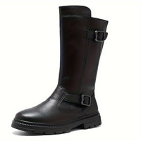Men's Solid Color High Top Knee High Top Microfiber Upper Boots, Comfy Non Slip Durable Rubber Sole Shoes, Men's Footwear