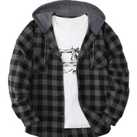 Long Sleeve Casual Regular Fit Button Up Hooded Shirts Jacket, Plaid Shirt Coat For Men