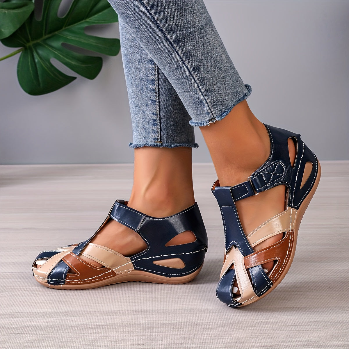 Fashion-Forward Womens Wedge Sandals - Casual Closed Toe Design with Breathable Hollow Out Faux Leather, Lightweight & Comfortable - Perfect Summer Outdoor Sandals