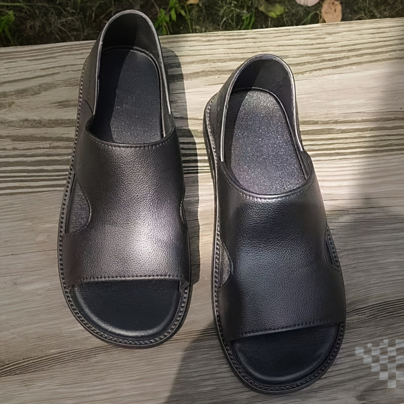 Men's Solid Color Open Toe Breathable Sandals, Comfy Non Slip Casual Durable Beach Water Shoes, Men's Footwear