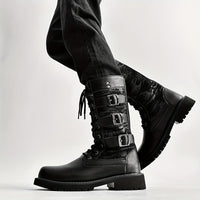 Men's Trendy Solid Colour High Top Lace Up Boots, Comfy Non Slip Durable Rubber Sole Shoes For Men's Outdoor Activities, Men's Footwear