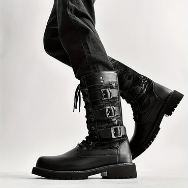 Men's Trendy Solid Colour High Top Lace Up Boots, Comfy Non Slip Durable Rubber Sole Shoes For Men's Outdoor Activities, Men's Footwear