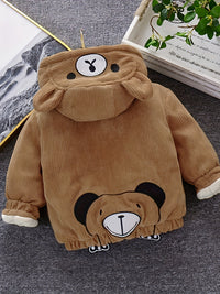 New Children's Warm Winter Thick Coat Cute Bear Shape Baby Corduroy Hooded Zip UpJacket