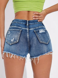 Ripped Hem Denim Shorts