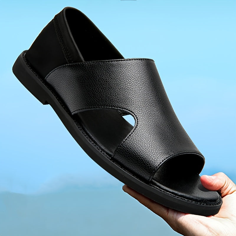Men's Solid Color Open Toe Breathable Sandals, Comfy Non Slip Casual Durable Beach Water Shoes, Men's Footwear