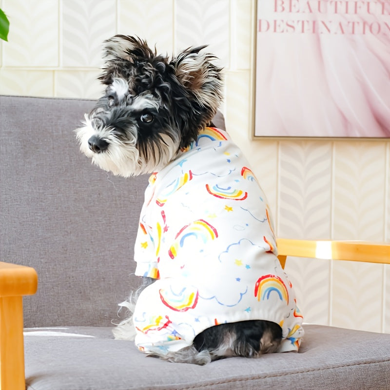 1pc Cozy Rainbow Print Pet Pajama Suit - Soft, Warm, and Comfortable Dog and Cat Clothes for a Peaceful Night's Sleep with Adorable Design and Easy Care