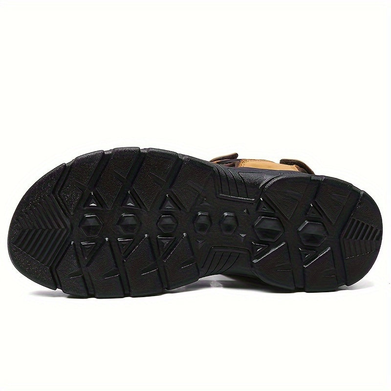 Men's Sandals for Men - Genuine Leather Summer Sandals with Closure, Thick Sole, Open Toe, High Quality, Lightweight & Breathable for Beach, Hiking, and Casual Wear - Casual Outdoor Shoes with Rubber Sole and Cow Leather Uppe