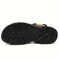 Men's Sandals for Men - Genuine Leather Summer Sandals with Closure, Thick Sole, Open Toe, High Quality, Lightweight & Breathable for Beach, Hiking, and Casual Wear - Casual Outdoor Shoes with Rubber Sole and Cow Leather Uppe