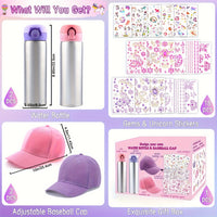 Gifts for Girls 4 5 6 7 8 9 10 11 Year Old, Easter Birthday Gifts Girl, Decorate Your Own Water Bottle Baseball Cap Kids with Glitter Gems & cute Stickers, cute Water Bottles for Girls Age 4-7