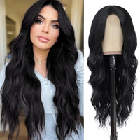 4*1 U-Part Lace Front Long Wigs For Women Middle Part Wavy Curly Wig With Dark Roots Synthetic Heat Resistant Fiber Wig For Daily Party Use (Brown With Blonde)