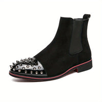 Men's Rivet Faux Leather Slip-On Chelsea Boots, Fashion Faux Leather Round Toe Ankle Boots, Men's Footwear