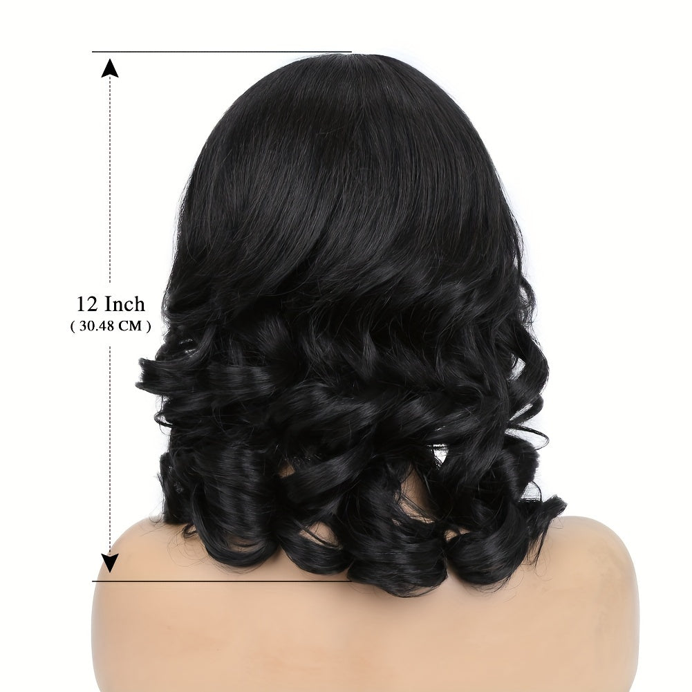 [130% Density Heat Resistant Wig] Chic Bob Wig for Women - Loose Curly, Side Part, Synthetic Lace Front in Black & Brown, 130% Density, Heat Resistant, Perfect for Cosplay & Daily Wear, Short Wig, Perruque