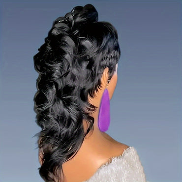[Heat Resistant Mullet Wig] 180% Density Heat Resistant Synthetic Hair Wig - Chic Pixie Cut Mullet for Women - Long Wavy Style with Bangs, Beginner-Friendly, Voluminous Body Wave Texture