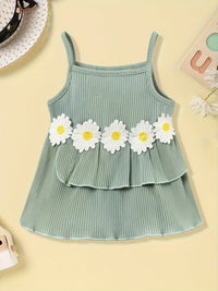 2pcs Toddler Girl's Ruffle Decor Flower Cami Top & Elastic Waist Denim Shorts Set Kid's Summer Clothes