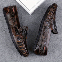 Men's Solid Color Lightweight Slip On Split Cow Leather Upper Loafer Shoes, Comfy Non Slip Casual Rubber Sole Dress Shoes, Men's Footwear