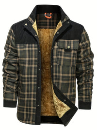 Men's Trendy Thermal Cotton Jacket, Mature Stylish Lapel Button Up Coat For Winter Outdoor Events
