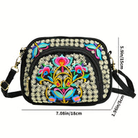 [Vibrant Crossbody Bag] Lightweight Double-Sided Vibrant Floral Embroidered Crossbody Bag for Women | Detachable Strap, Zipper Closure, Phone Pocket - Perfect for Casual Outings, Travel Accessory
