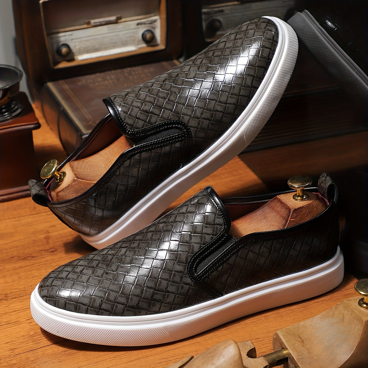 Plus Size Men's Vintage Solid Color Slip On Loafer Shoes, Comfy Non Slip Casual Durable Rubber Sole Walking Shoes, Men's Footwear