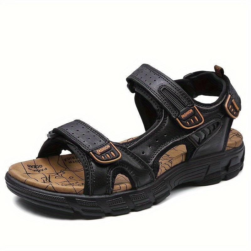 Men's Sandals for Men - Genuine Leather Summer Sandals with Closure, Thick Sole, Open Toe, High Quality, Lightweight & Breathable for Beach, Hiking, and Casual Wear - Casual Outdoor Shoes with Rubber Sole and Cow Leather Uppe