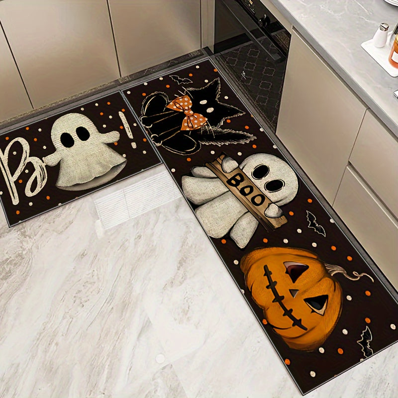 Halloween Kitchen Mats, Halloween Kitchen Carpets And Mats Non-Slip Short Pile Washable Running Carpets for Halloween Decorations Suitable for Kitchens, Bathrooms, Doorways, Bedrooms, Living Rooms, Corridors, Etc. Can Be Used