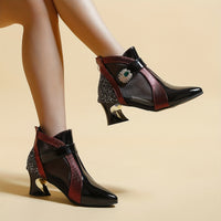 Women's Rhinestone Mesh Ankle Boots with Pointed Toe, Fashionable Short Boots