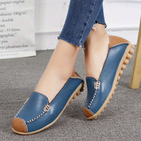 Lightweight Non Slip Women's Slip On Flat Loafers, Stitched Colorblock Walking Shoes
