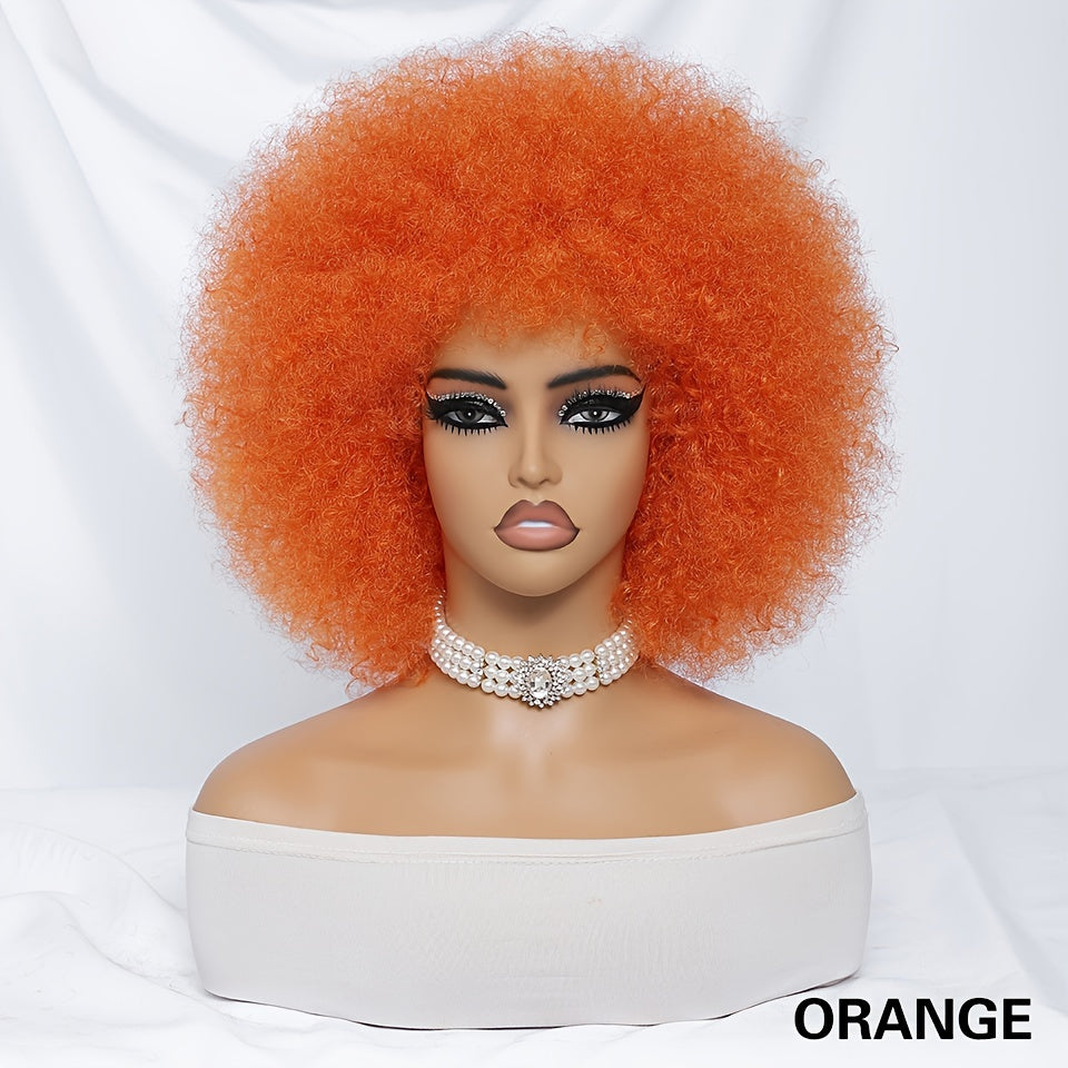 Short Afro Wigs For Women Blonde 10 Inch Afro Curly Wig With Bangs 70s Large Bouncy Soft Synthetic Female Wigs For Party Cosplay
