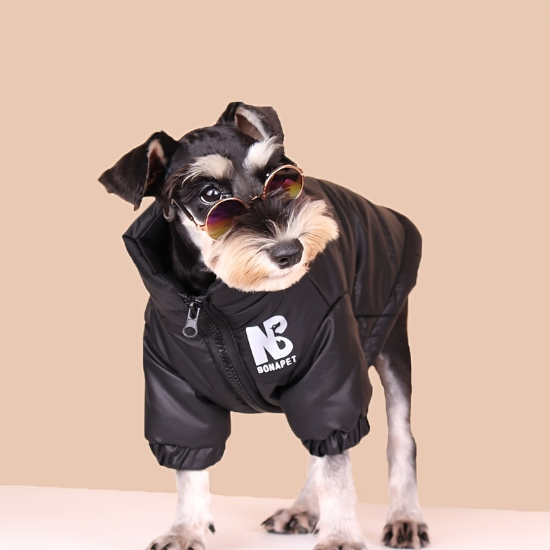 Thick Padded Winter Warm Dog Coat, Reflective Letter Graphic Jacket With Zip Up For Cold Seasons