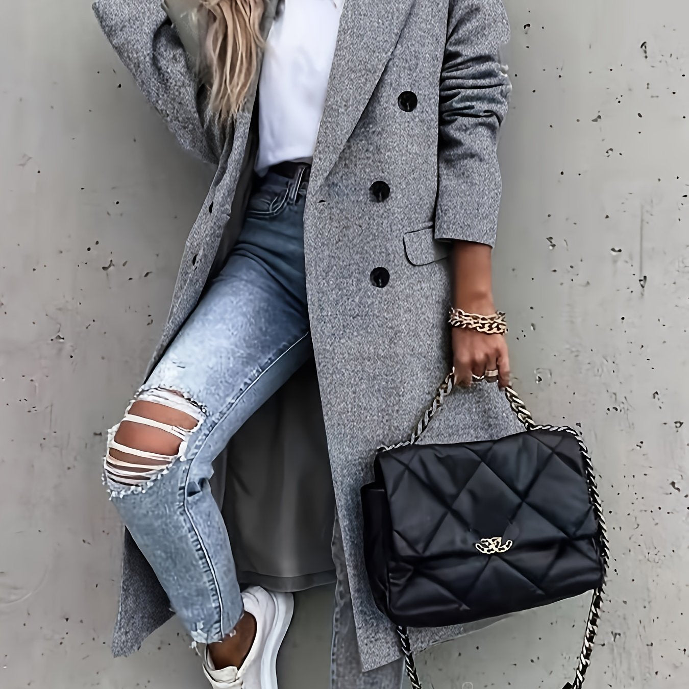 Double Breasted Simple Trench Coat, Casual Long Sleeve Outerwear, Women's Clothing